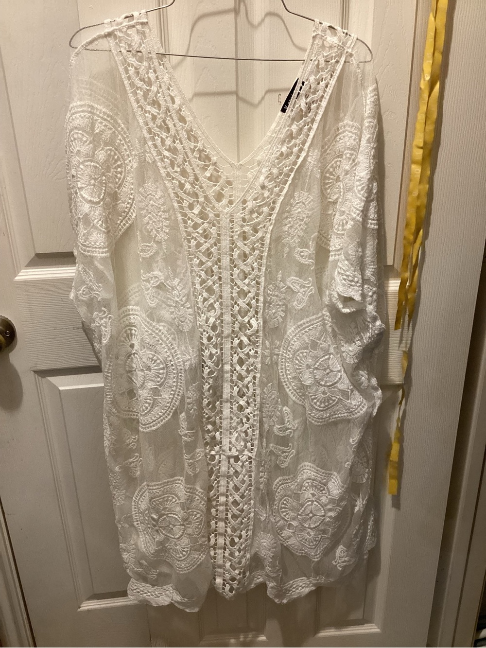 Very J White Crochet Lace Long Sleeve Dress